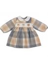 vestito in tartan moda con ricamo smock orsetti e MANICA LUNGA