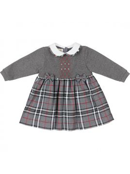 vestito in tartan e interlock con ricamo