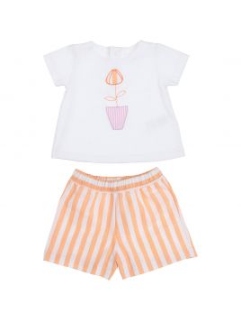 t-shirt in jersey con tulipano + shorts in cotone a righe 