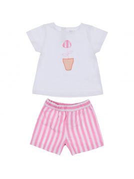 t-shirt in jersey con tulipano + shorts in cotone a righe 