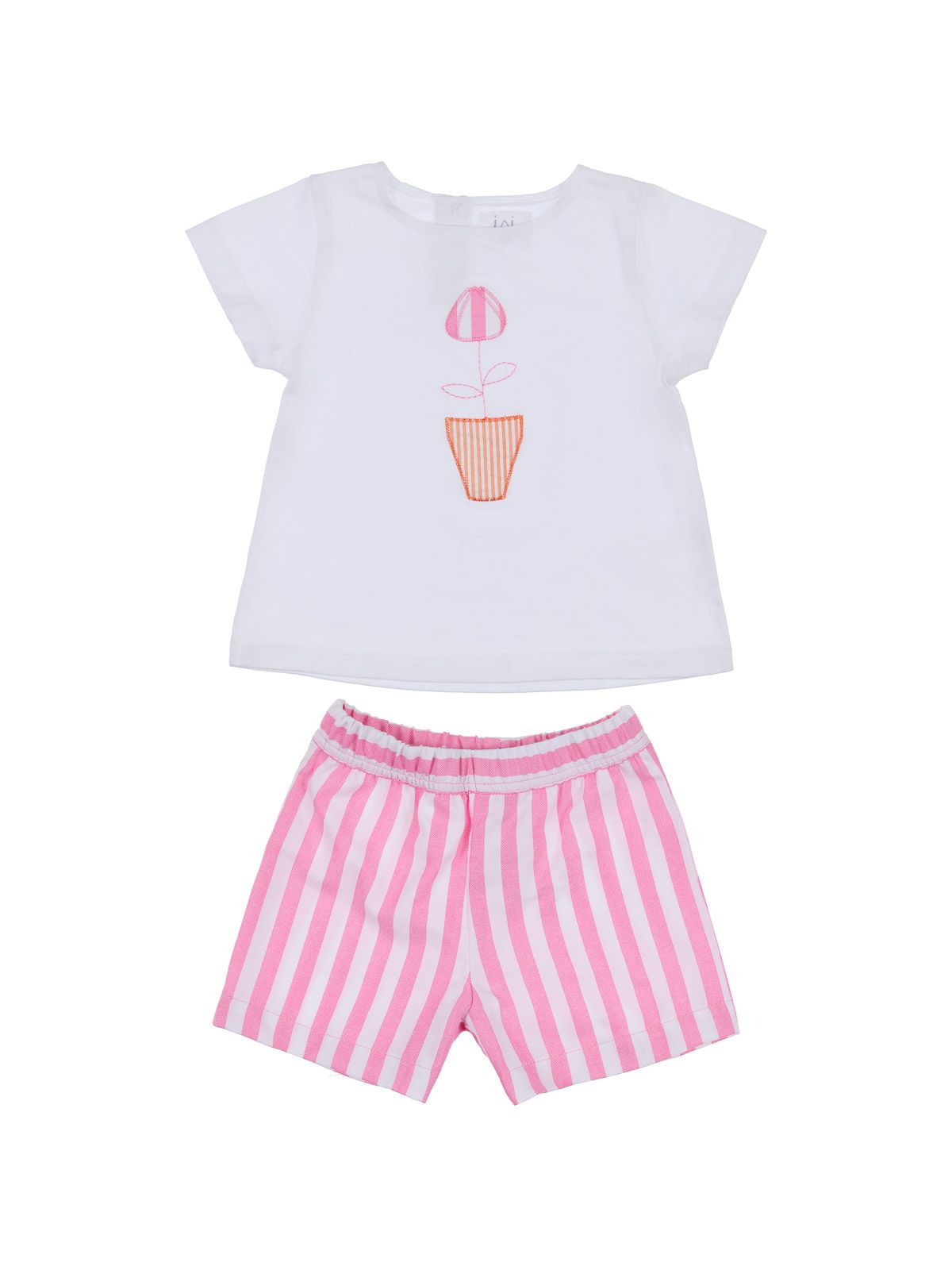 t-shirt in jersey con tulipano + shorts in cotone a righe 