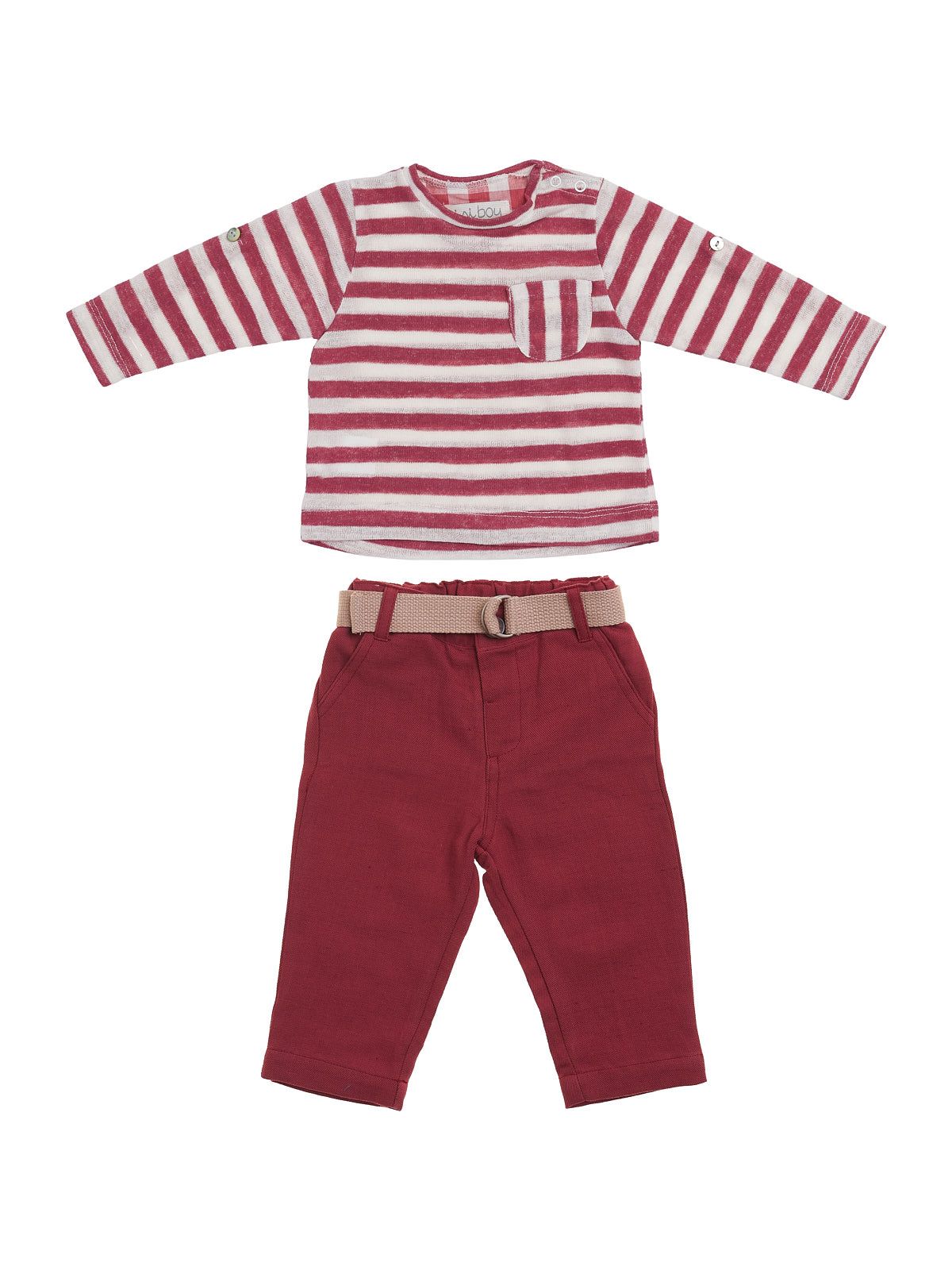 t-shirt in jersey a righe + pantaloni in twill 