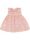 vestito in cotone a righe con frill sul colletto e smock