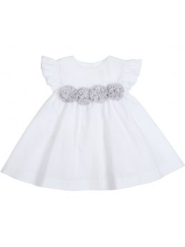 vestito in poplin con fiori in micro righe sulla vita