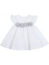poplin dress with micro stripes flowers on waist