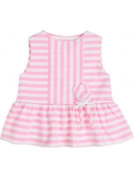 camicia smanicata in cotone a righe con tulipano staccabile 