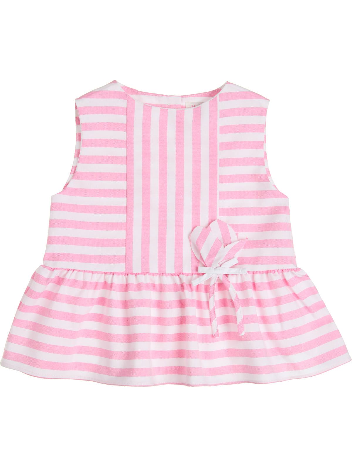 camicia smanicata in cotone a righe con tulipano staccabile 