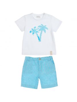 t-shirt in jersey con patch palma + bermuda a righe