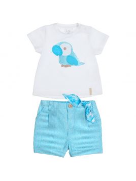 t-shirt in jersey con patch pappagallo + bermuda a righe