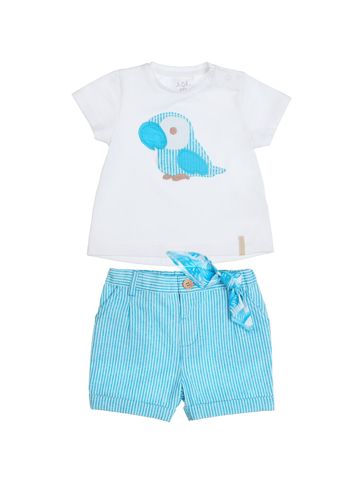 t-shirt in jersey con patch pappagallo + bermuda a righe