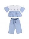 blusa in jersey e righe con ricamo + pantaloni palazzo a righe