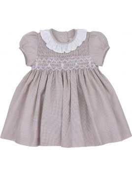 vestito in cotone a microquadretti con smock