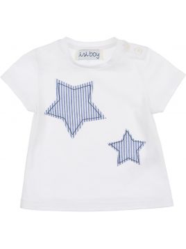t-shirt in jersey con patch stelle a righe goffrate