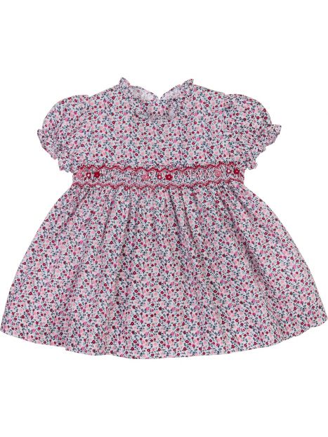 vestito in tessuto stampato a fiori con smock in tono a manica corta