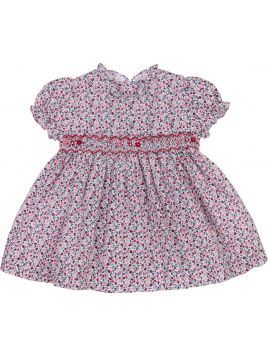 fabrics flower printed dress with smock on tone with short sleeves