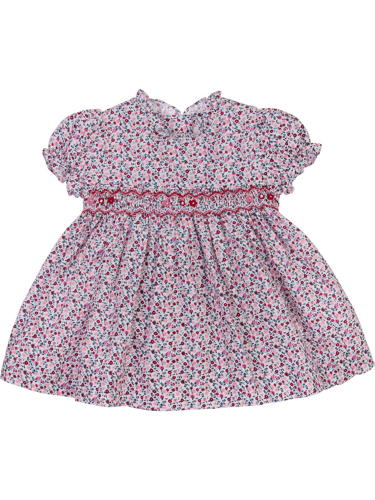 fabrics flower printed dress with smock on tone with short sleeves