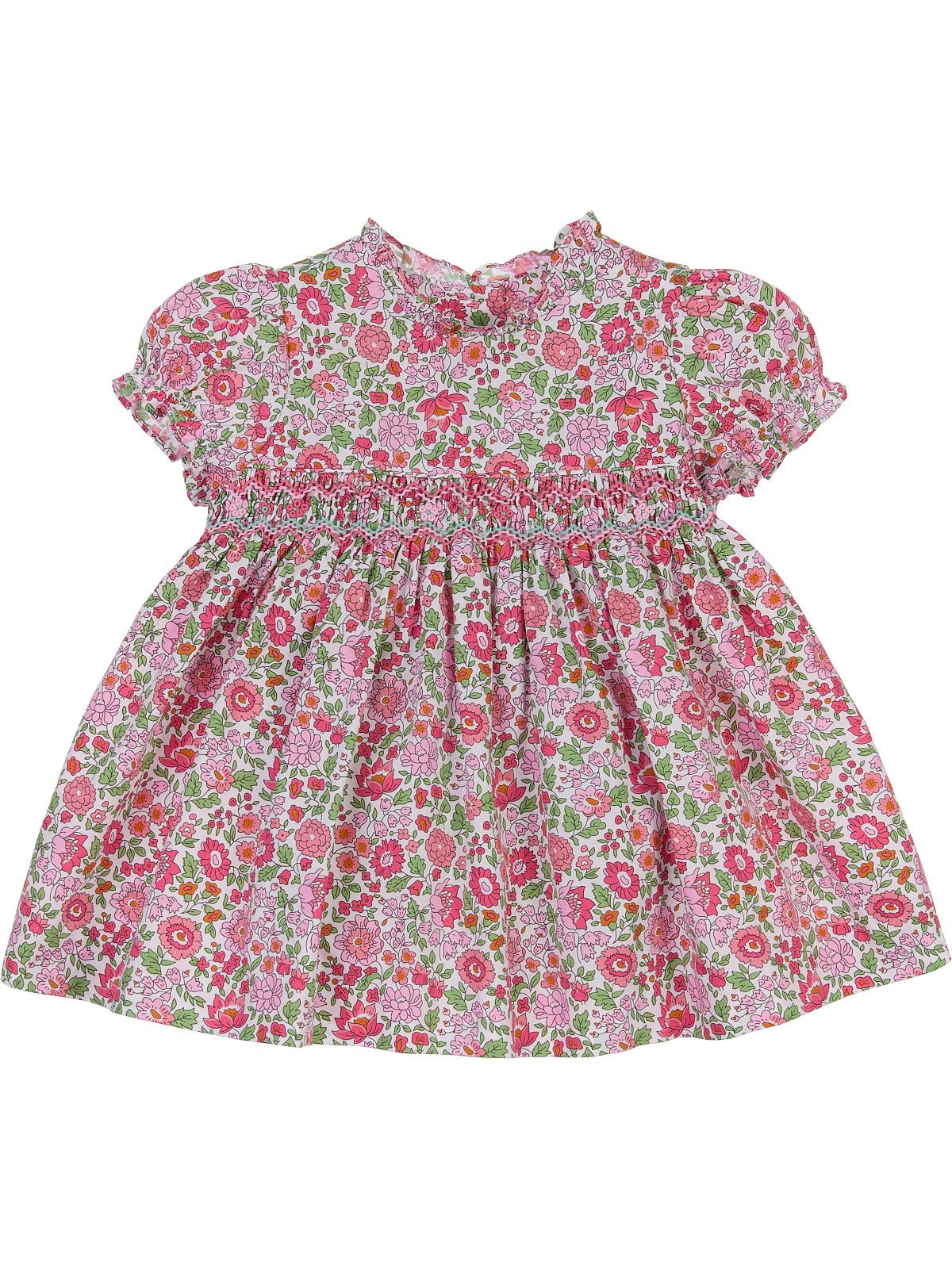 vestito in tessuto stampato a fiori con smock in tono a manica corta