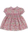 vestito in tessuto stampato a fiori con smock in tono a manica corta