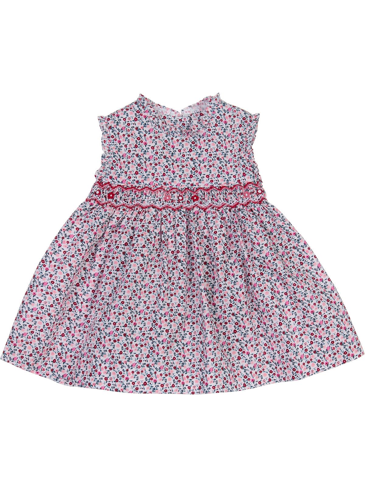 vestito in tessuto stampato a fiori con smock in tono 