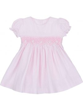 vestito a righe goffrate con smock a MANICA CORTA 