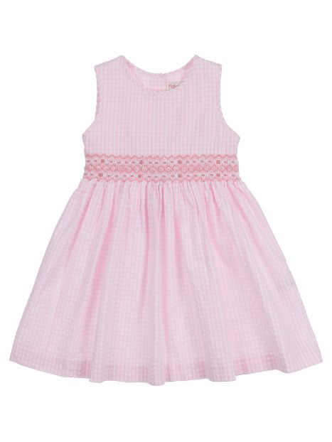 vestito a quadretti goffrati con smock 