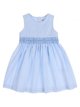 vestito a quadretti goffrati con smock 