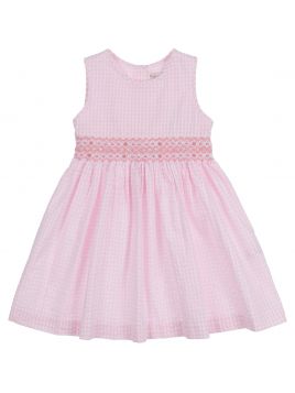 vestito a quadretti goffrati con smock 