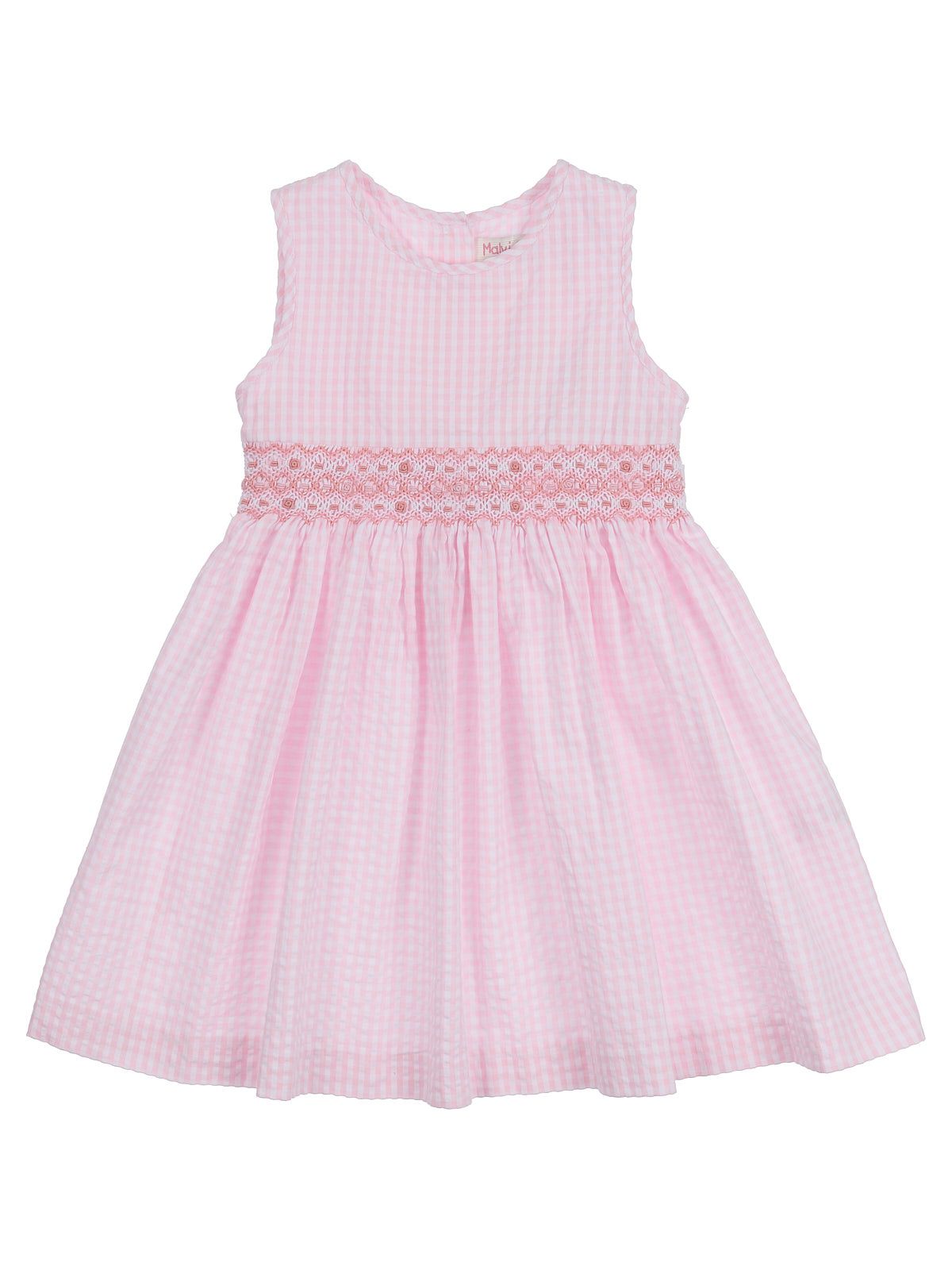 vestito a quadretti goffrati con smock 