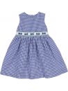 seersucker checks dress with strawberries and smock on tone 
