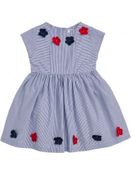 vestito in microrighe con fiori applicati