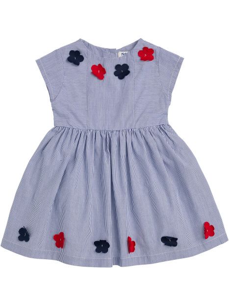 vestito in microrighe con fiori applicati