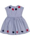 vestito in microrighe con fiori applicati