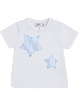 t-shirt in jersey con patch stelle a righe goffrate