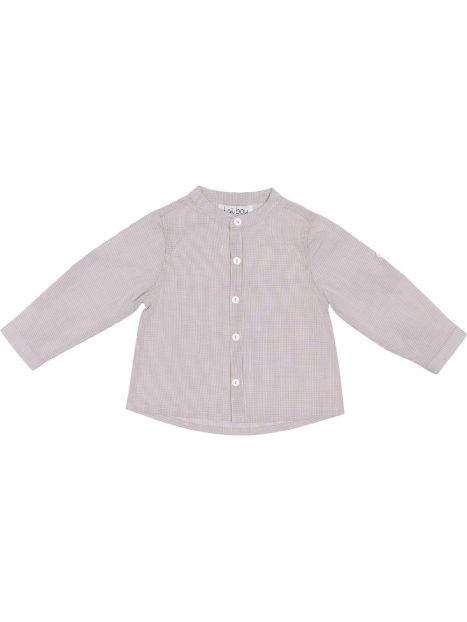 camicia a micro quadretti con colletto alla coreana 