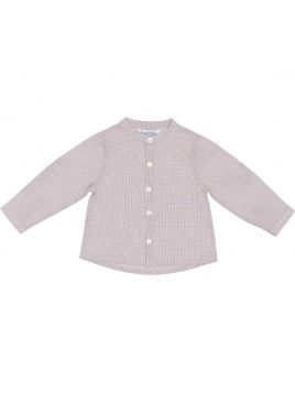 micro checked shirt with mandarin collar 