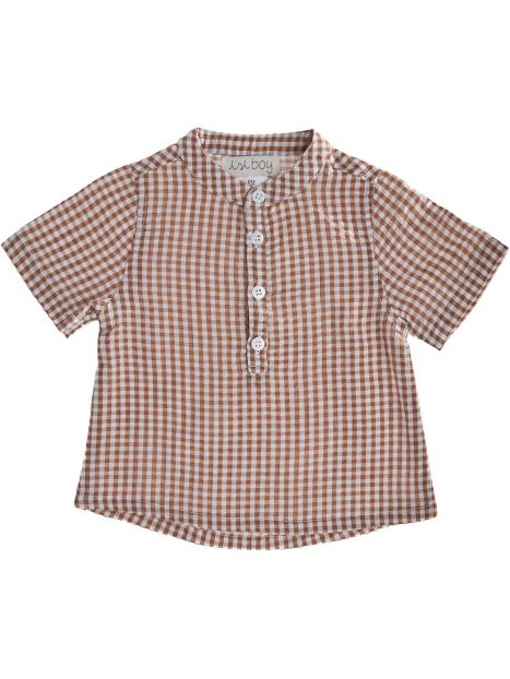 camicia a quadretti goffrati con colletto alla coreana