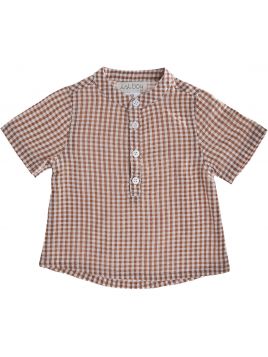 camicia a quadretti goffrati con colletto alla coreana