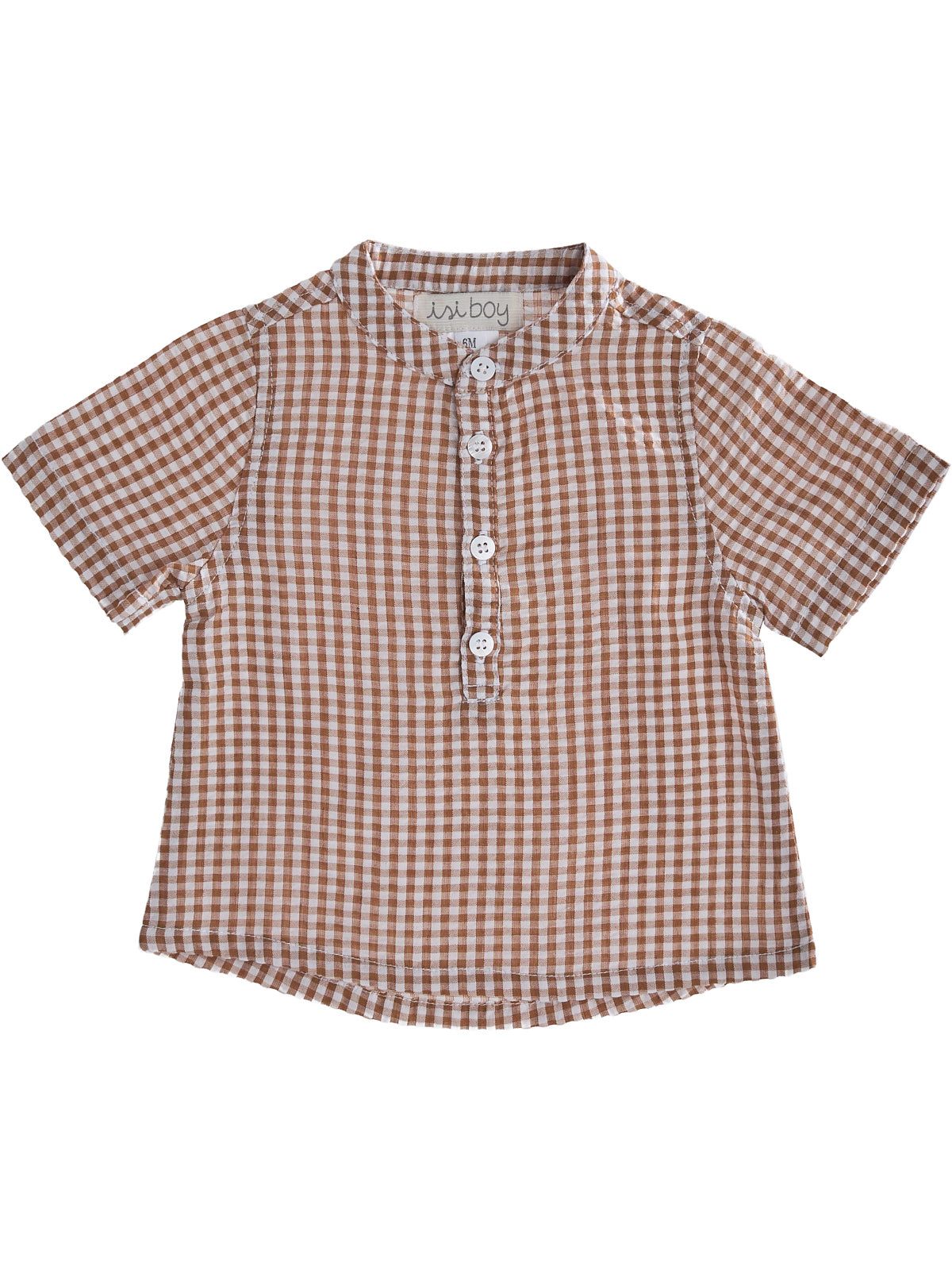 camicia a quadretti goffrati con colletto alla coreana