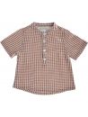 micro checked shirt with mandarin collar