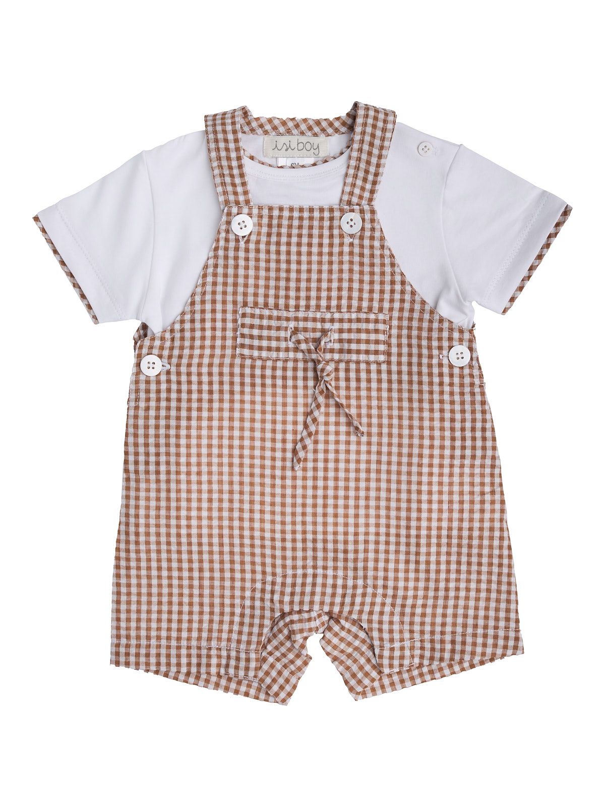 completo T-shirt in jersey e salopette a quadretti goffrati 