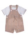 completo T-shirt in jersey e salopette a quadretti goffrati 