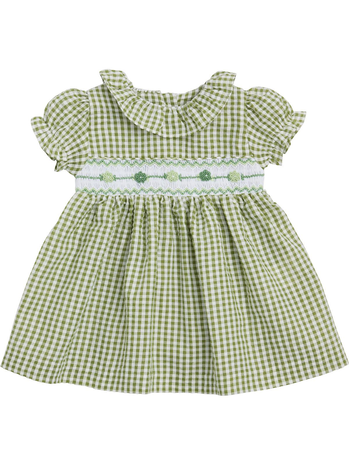vestito a quadretti goffrati con smock 