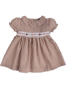 vestito a quadretti goffrati con smock 