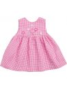 embossed checked dress with crocheted flowers on the bodice