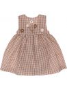 embossed checked dress with crocheted flowers on the bodice