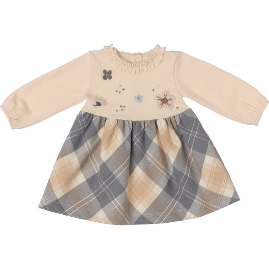 vestito in interlock e tartan moda con fiori ricamati in lana