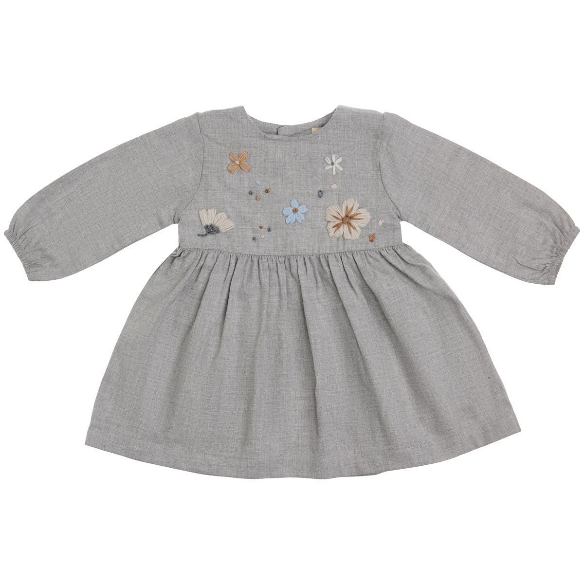 vestito in flanella con fiori ricamati in lana