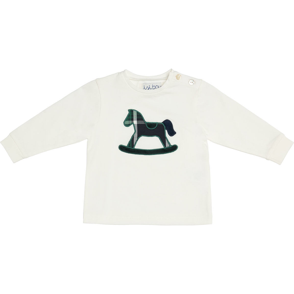 T-shirt in jersey con patch cavallo a dondolo in tartan