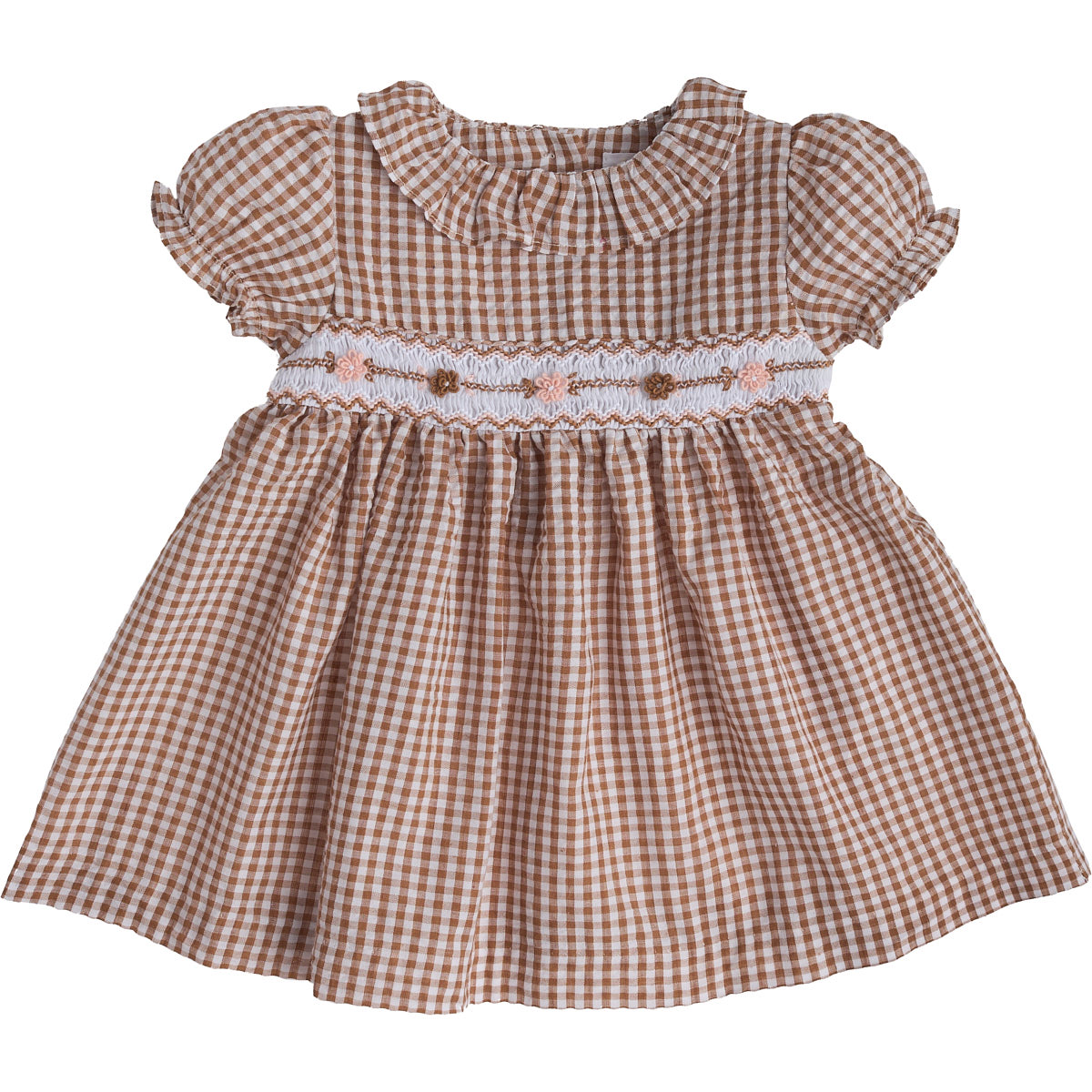 seersucker checks dress with smock