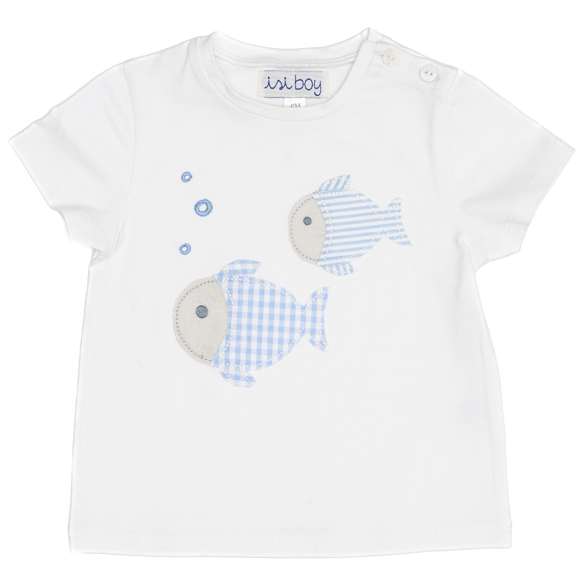 jersey boy T-shirt with seersucker checks and stripes patch fish